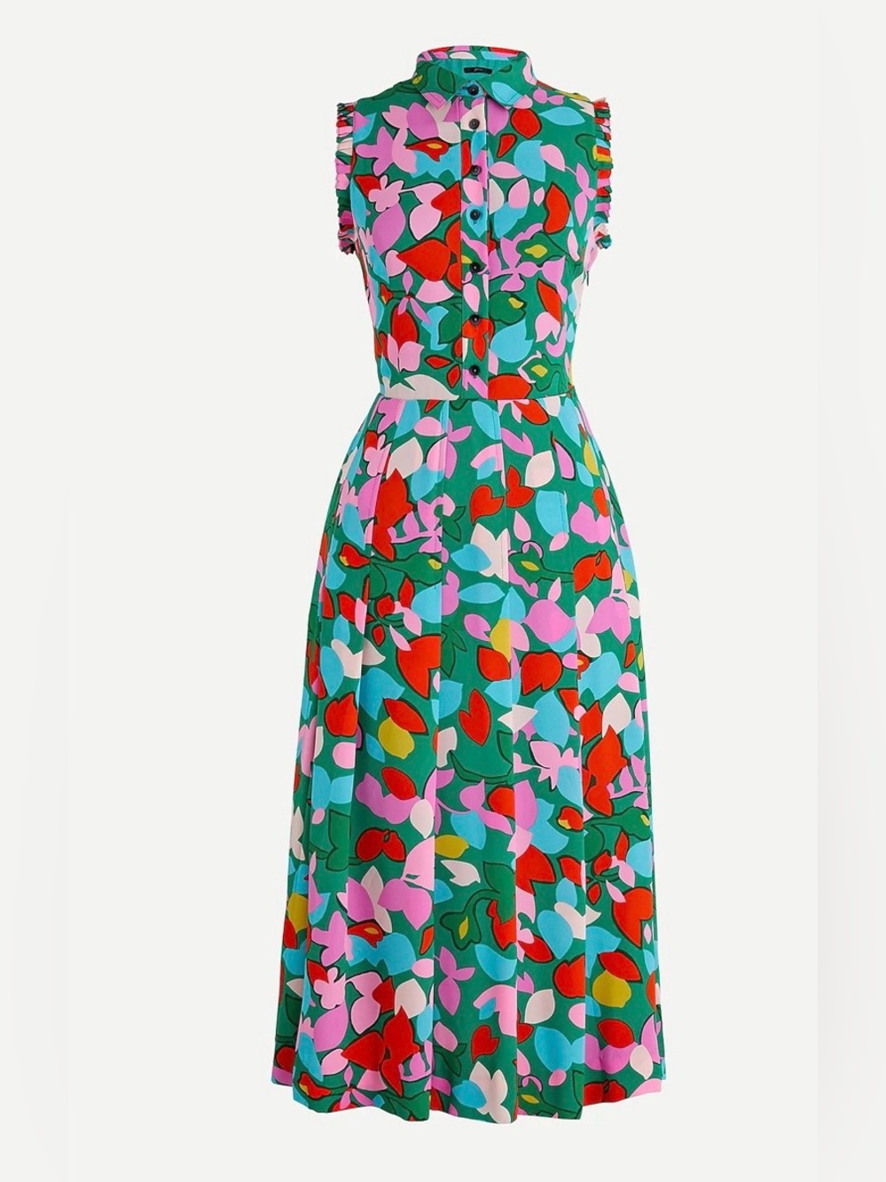 J. Crew Pleated Shirt-Midi Dress In Confetti Floral